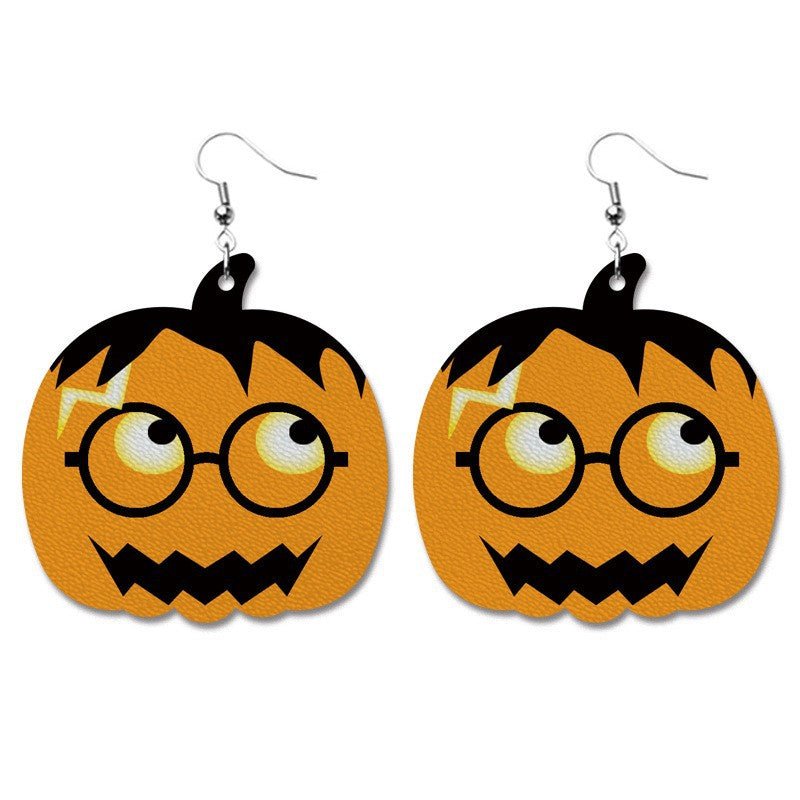 Wholesale 2 Pairs/pack Pumpkin Collection Halloween Leather Earrings